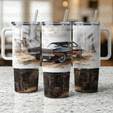 Classic Muscle Car 40oz Tumbler Wrap Sublimation Design | Distressed Garage Tapered PNG Seamless Automotive File + Car Coasters Digital thumbnail 4