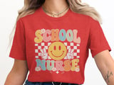School Nurse T-Shirt: Retro Smiley Face, Checkerboard, Daisy Flowers Design thumbnail 6