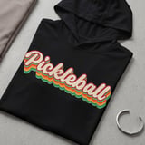 Pickleball Sport-Tek Performance Hood, Pickleball 70s Vintage Retro Striped Script, Lightweight Hoodie thumbnail 7