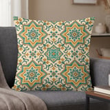 Moroccan Tile Pillow Cover, Teal Gold Geometric Boho Decorative Throw Pillow Case, Mediterranean Home Decor Accent thumbnail 1