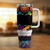 40oz Tumbler Sublimation PNG, Skateboard Graffiti Basketball, Add Custom Name, Digital Design, Distressed Tapered Seamless Wrap, Youth Sport thumbnail 3