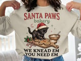Santa Paws Bakery Christmas Cat Print, Funny Black Cat Making Biscuits Holiday Graphic, Retro Baker Kitten Winter Art Decor Gift thumbnail 2