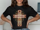 God Is Good Quilted Cross Tee or Sweatshirt, Faux Patchwork Design thumbnail 7