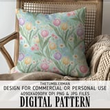 Digital Bundle Pattern, Floral Digital Paper, Seamless Floral Pattern, Watercolor Flower Pattern, Tulips, Daisies Digital, Commercial Use thumbnail 5