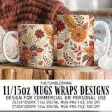 Autumn Flowers Tumbler Design, Digital Download, Fall Floral PNG, Junk Journal Paper, Watercolor Backgrounds, Scrapbooking Paper thumbnail 4
