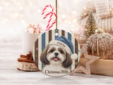 Shih Tzu Christmas Ornament 2026, Cute Dog Lover Holiday Keepsake, Blue Santa Hat Puppy Tree Decor, Vintage Dog Mom Gift thumbnail 2