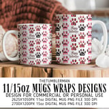 Valentine Paw Print Digital Pattern, Buffalo Plaid Dog Paws, Digital Bundle, Pet Lovers, Happy Valentine's Day, Sublimation Design thumbnail 4