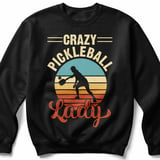 Pickleball Gildan Crewneck Sweatshirt, Crazy Pickleball Lady, Court Warm Up Retro Sunset Pullover Top thumbnail 1