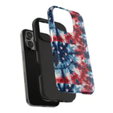 Tie Dye Tote Bag, Phone Case: Patriotic Stars, Red White Blue thumbnail 3