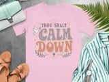 Thou Shalt Calm Down Christian T-Shirt, Retro Groovy Faith Tee, Vintage Dove Cross Shirt, Inspirational Peaceful Spiritual Gift for Her thumbnail 4