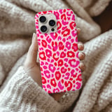 Pink Leopard Tough Phone Case, Hot Pink Cheetah Print Aesthetic Cover, Trendy Y2K Preppy Animal Pattern Gift for Her, Bold Cute Phone Shell thumbnail 2