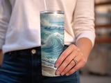 Ocean Wave Seamless Tumbler Wrap PNG, Beach Tumbler Design, Watercolor Tumbler Sublimation, 20oz Skinny Tumbler Design, Digital Download thumbnail 3