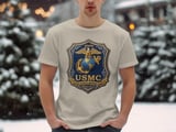 USMC Marine Corps T-Shirt | Semper Fidelis Eagle Globe Anchor Tee | Patriotic Faux Embroidered Emblem Military Veteran Gift thumbnail 5