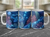 Ocean Deep Blue Fish Mug Wrap PNG, Magical Undersea Creatures Sublimation Design, Marine Life Digital Download thumbnail 10