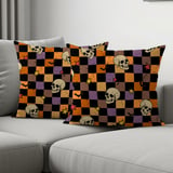 Spooky Skull Bat Stars Halloween Velveteen Blanket, Grunge Checkerboard Woven Throw, Alt Aesthetic Cozy Pillow thumbnail 3