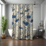 Whimsical Blue Lotus Frog Pond Shower Curtain thumbnail 7