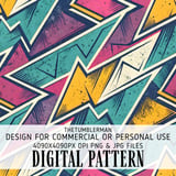 Digital Pattern Bundle, Geometric Retro Pattern, 80s Pattern, Seamless Pattern, Digital Paper, Abstract Pattern, Design Resource, Digital thumbnail 1