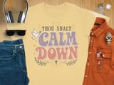 Thou Shalt Calm Down Christian T-Shirt, Retro Groovy Faith Tee, Vintage Dove Cross Shirt, Inspirational Peaceful Spiritual Gift for Her thumbnail 10