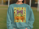 Cute Halloween Pumpkin Sweatshirt, Leopard Bow Spooky Season Hoodie, Fall Faux Glitter Pumpkins T-Shirt for Women thumbnail 3