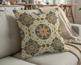 Blue Orange Moroccan Geometric Pillow Cover, Boho Throw Pillowcase, Mediterranean Medallion Cushion Cover, Eclectic Home Decor thumbnail 5
