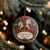 Baby First Christmas Ornament, Custom Rocking Horse Keepsake, Personalized Vintage Holiday Ornament, Heirloom Baby Shower Gift thumbnail 8