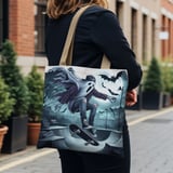Halloween Tote Bag, Ghost Skateboarder, Skate Park, Bats, Full Moon, Spooky Season, Trick or Treat, Halloween Party, Fall Fashion, Gift Idea thumbnail 2