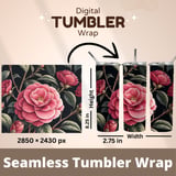 Pink Camellia Tumbler Design, Floral Digital Papers, Watercolor Flowers, Junk Journal Pages, Printable Tumbler PNG, Scrapbooking Paper thumbnail 7