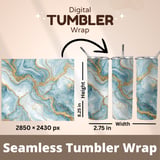 20 oz Skinny Tumbler Wrap, Blue Marble Gold Veins, Sublimation Design, Straight and Tapered Wrap png, Digital Download, Tumbler Design thumbnail 5
