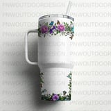 40oz Tumbler Sublimation PNG, Distressed Floral Butterfly Dragonfly Design, Tapered Seamless, Add Name for Personalization, Free Car Coaster thumbnail 6