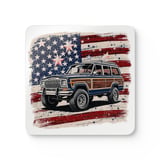Grand Wagoneer Corkwood Coaster Set, Car Coasters, The Waggy, American Flag Coasters, Car Lover Gift, Classic Car Art, Drink Coasters thumbnail 4