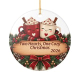 Two Hearts One Cozy Christmas Ornament, Cute Couple Hot Cocoa Keepsake, Romantic Holiday Gift for Newlyweds, Rustic Wooden Tree Decor thumbnail 4
