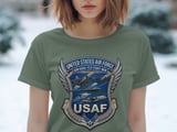 United States Air Force T-Shirt, USAF Aircraft Emblem Tee, Military Aviation Gift, Aim High Fly Fight Win Veteran Shirt thumbnail 4