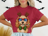 Goldendoodle Christmas Reindeer Antlers Sunglasses Candy Cane Bow Tie Holiday Dog Graphic Standard T-Shirts thumbnail 2