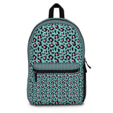 Vibrant Teal Pink Leopard Print Backpack, Aesthetic Animal Pattern School Bag, Custom Spiral Notebook Set thumbnail 6