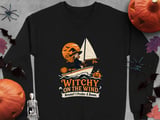 Witchy On The Wind Broom Prefer A Boom Sailing Witch Ocean Graphic Crewneck Sweatshirts thumbnail 7