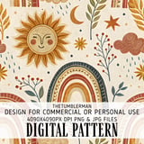 Boho Digital Pattern, Sun Moon Star Pattern, Rainbow Digital Bundle, Celestial Pattern, Boho Nursery Art Print, JPEG PNG Digital Products thumbnail 1