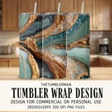 20 oz Skinny Tumbler Wrap Sublimation Design, Gold Glitter Teal Marble, Straight and Tapered Wrap png, Digital Download Tumbler thumbnail 1
