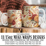 Autumn Flowers Tumbler Design, Watercolor Floral Digital Papers, Printable Tumbler PNG, Scrapbooking Paper, Digital Download thumbnail 4