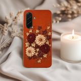 Embroidered Floral Tough Phone Case, Fall Botanical Dahlia Cover, Rustic Burnt Orange Cottagecore Flower Phone Case, Gift for Her thumbnail 3