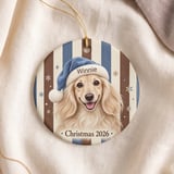 Golden Dog Christmas Ornament 2026, Cute Puppy in Blue Santa Hat Holiday Decor, Vintage Striped Pet Keepsake Gift for Dog Mom Dog Lover thumbnail 5