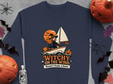 Witchy On The Wind Broom Prefer A Boom Sailing Witch Ocean Graphic Crewneck Sweatshirts thumbnail 8