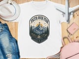 Faith Over Fear Christian Youth T-Shirt | Rustic Mountain Cross Graphic Tee | Inspirational Walk By Faith Religious Top | Spiritual Nature Gift thumbnail 1