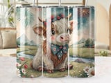 Cute Highland Cow 20oz Tumbler Wrap, Seamless Tumbler Design, Baby Cow Tumbler, Floral Tumbler Wrap, Cow Sublimation Design thumbnail 1