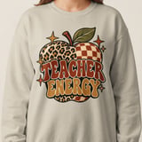 Teacher Energy Sweatshirt Retro Apple Hoodie Vintage Boho Teacher Gift Cozy Fall Back To School Crewneck Leopard Checkered Teacher Tote Bag thumbnail 4