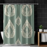 Sage Green Shower Curtain and Bath Mat, Boho Ikat Botanical Leaves Bathroom Decor, Neutral Spa Bath Set, Aesthetic Housewarming Gift thumbnail 1