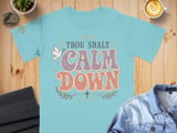 Thou Shalt Calm Down Christian T-Shirt, Retro Groovy Faith Tee, Vintage Dove Cross Shirt, Inspirational Peaceful Spiritual Gift for Her thumbnail 9