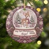 Baby First Christmas Ornament, Custom Woodland Deer Snow Globe Keepsake, Personalized Fawn Ornaments, Rustic Winter Holiday Tree Decor thumbnail 1
