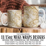 Golden Floral Swirl Tumbler Design, Digital Papers, Watercolor Backgrounds, Floral Junk Journal, Printable Tumbler Png, Scrapbooking thumbnail 4