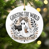 Ghost Book Lover Ornament, Cute Spooky Reader Christmas Decor, Introvert Bookish Gift, Iced Coffee Reading Lover Tree Ornament thumbnail 3