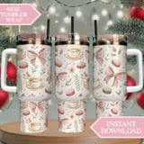 Digital Pattern Bundle, Watercolor Bows, Coffee Cups, Macarons, Floral Design, Digital Paper Pack, Scrapbooking, Commercial Use Digital thumbnail 10